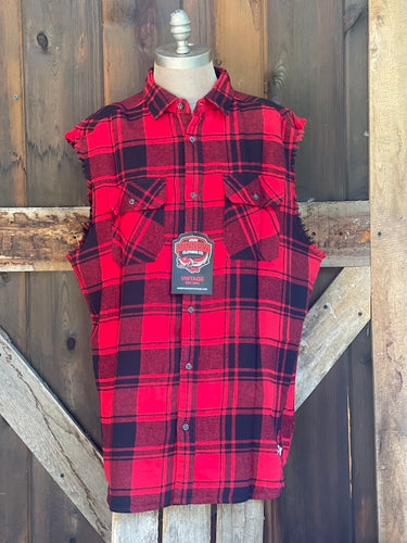Hamm's HAPPY Hour Sleeveless Flannel- Red Plaid